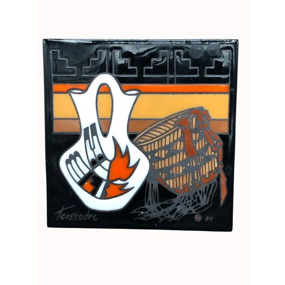 Cleo Teissedre Native American Style Hand-Painted Ceramic Tile 6x6" Art Decor Fe - Picture 2 of 6